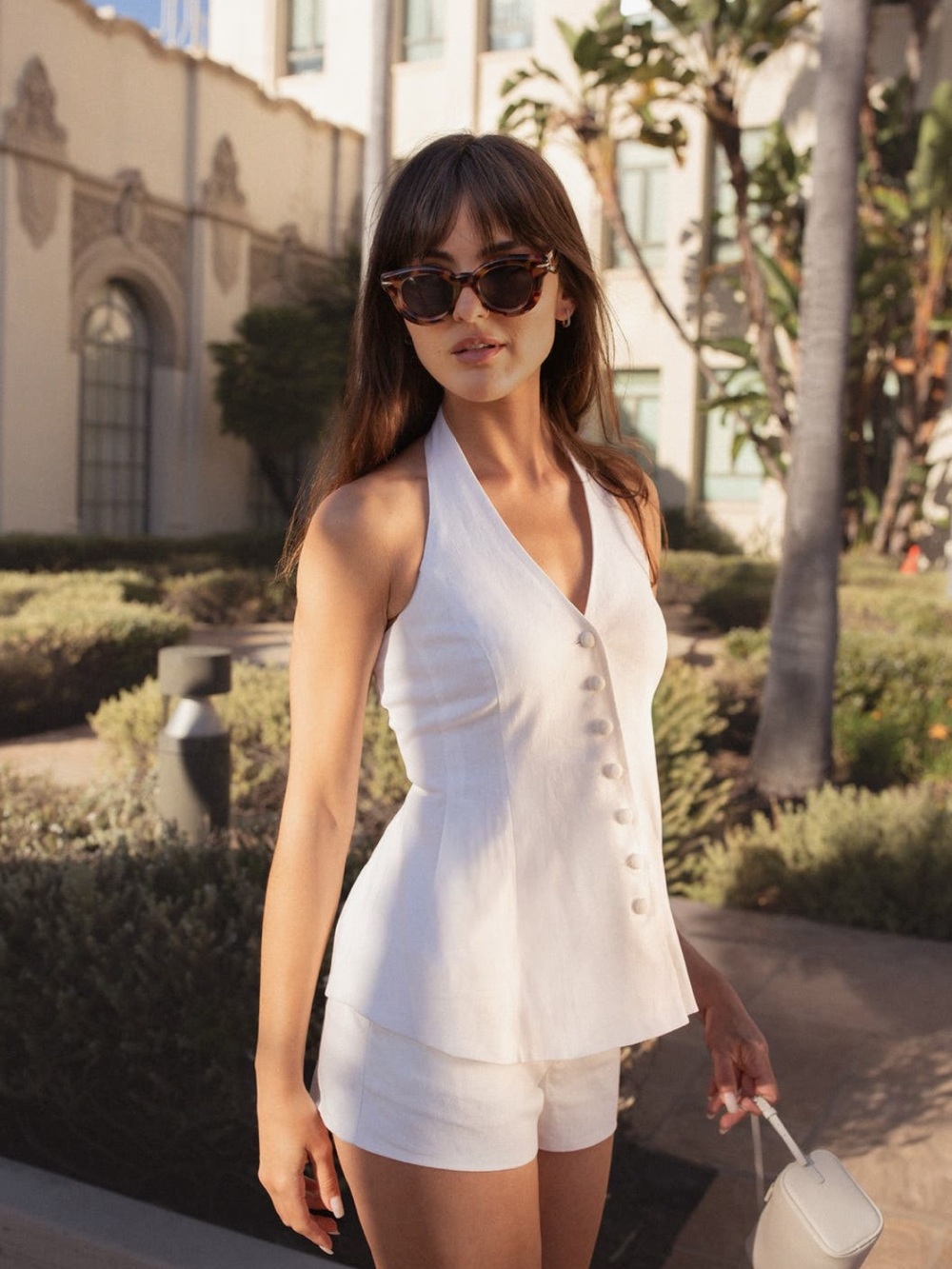 Wayf White Halter Button-Front Halter Top